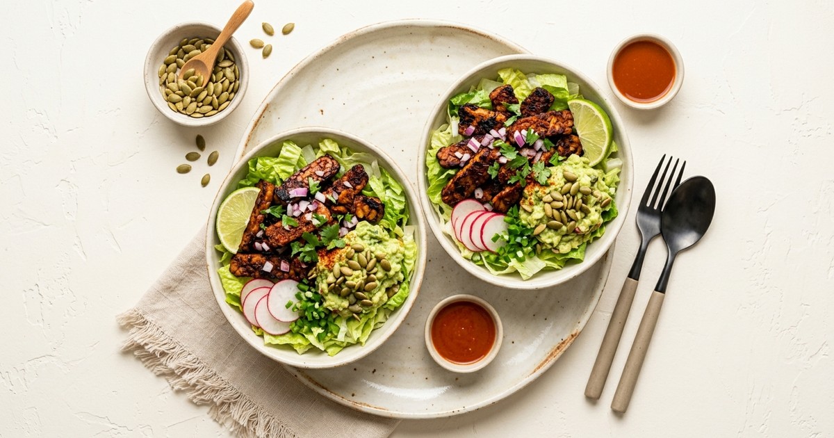 Air Fryer Barbacoa Tempeh Bowls with Smoky Pepita Guacamole
