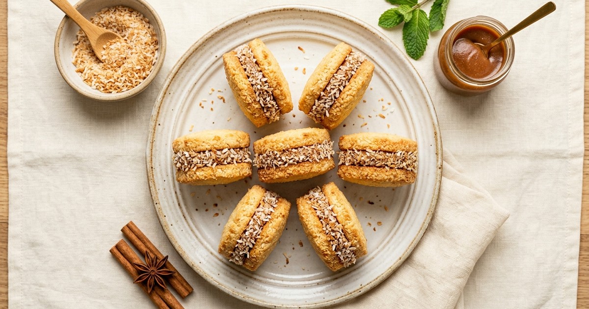 Air Fryer Coconut Alfajores with Cinnamon Cajeta Cream