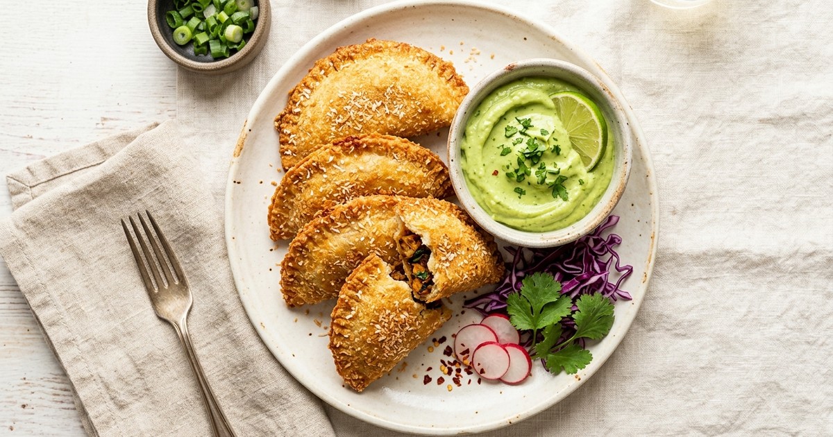 Air Fryer Coconut Empanadas with Chipotle Tofu & Avocado-Lime Crema