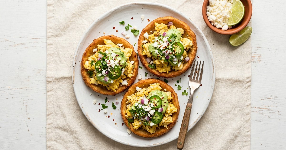 Air Fryer Coconut-Lime Breakfast Sopes with Cotija & Avocado