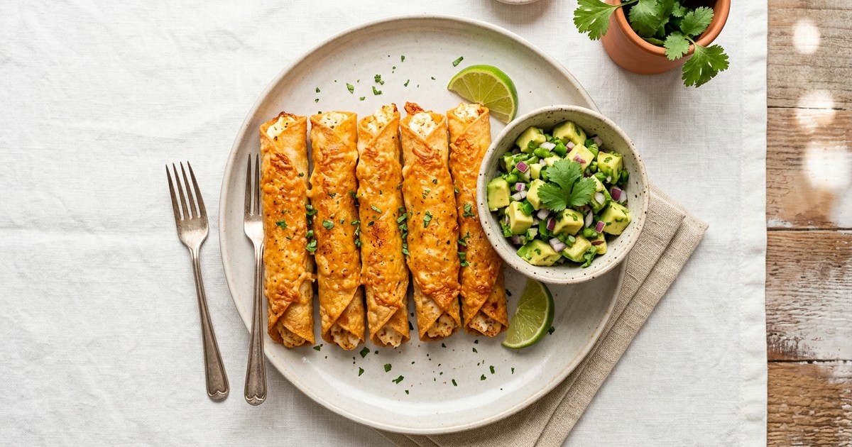 Air Fryer Cream Cheese Taquitos with Avocado-Lime Salsa