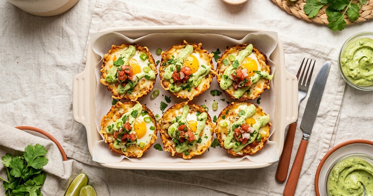 Air Fryer Crispy Huevos Rancheros Cups with Queso & Avocado