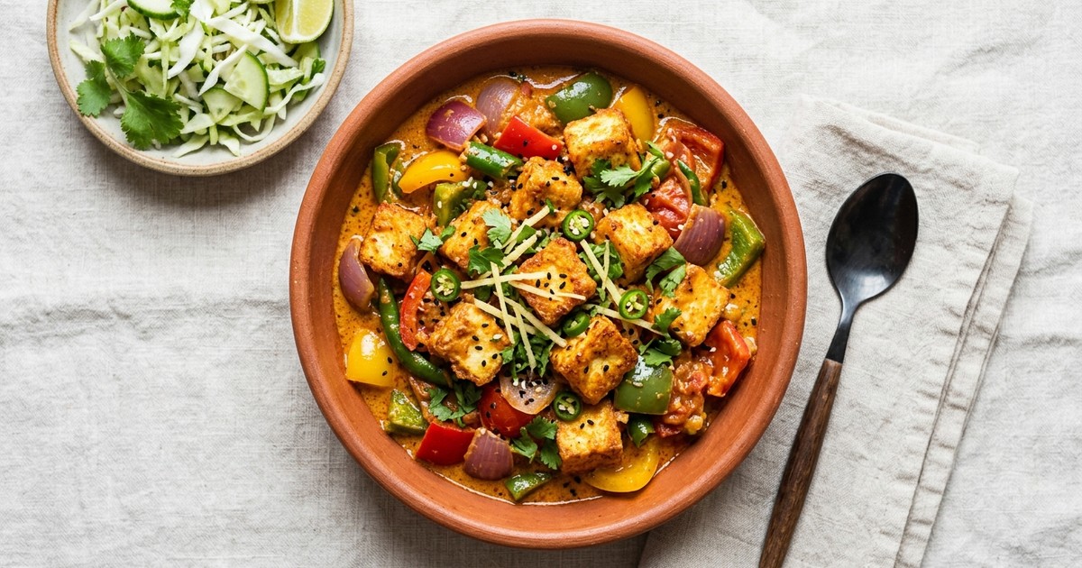 Air Fryer Crispy Paneer Jalfrezi with Coconut Cream Masala