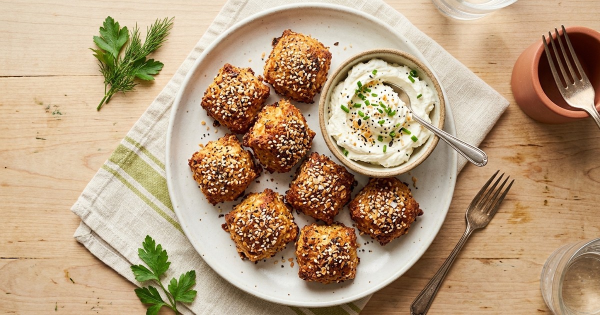 Air Fryer Everything Bagel Seed Bites with Whipped Cream Cheese