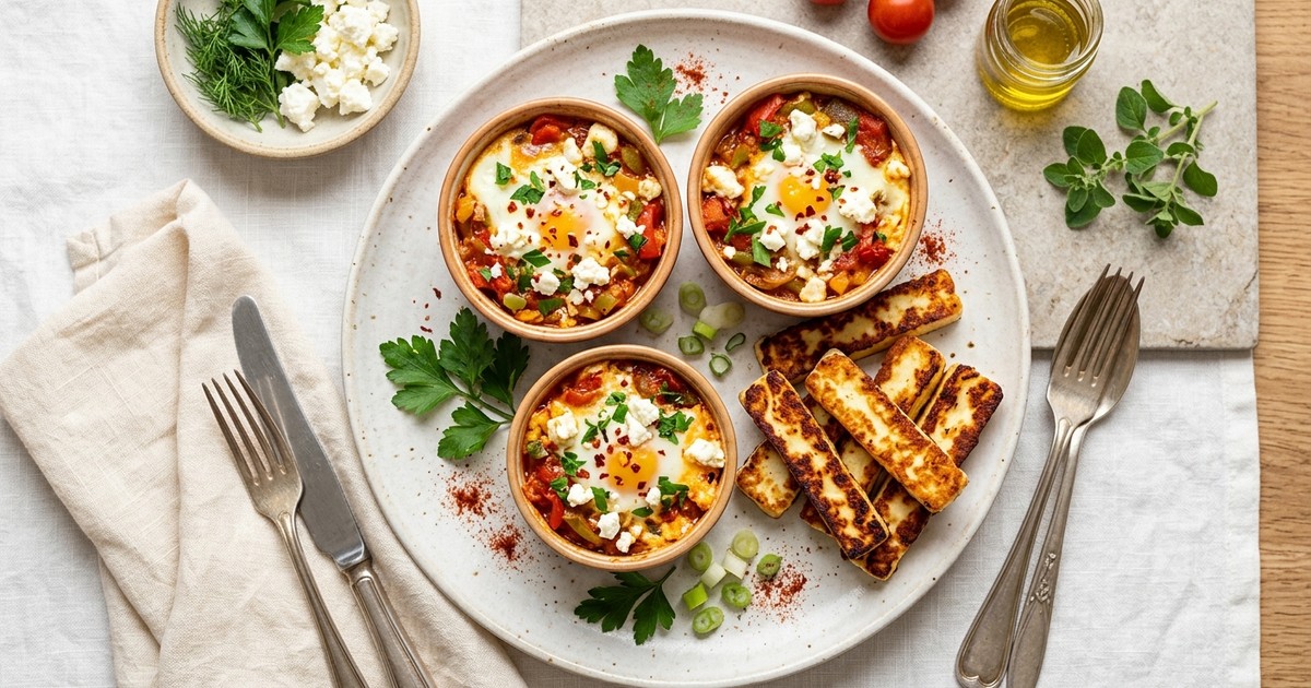 Air Fryer Feta Menemen Cups with Crispy Halloumi Soldiers