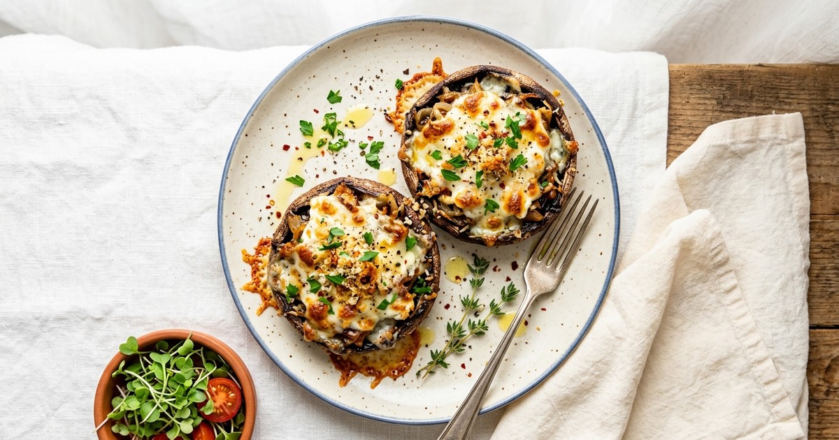 Air Fryer Loaded Four-Cheese Stuffed Portobellos
