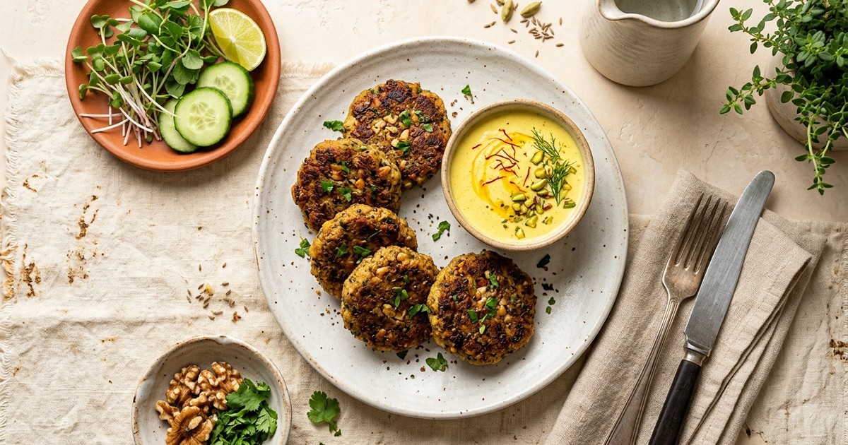 Air Fryer Lucknowi Walnut-Chia Galouti Kebabs with Saffron Coconut Cream