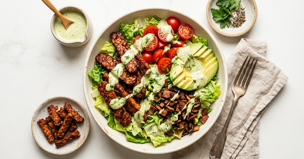 Air Fryer Smoky Tempeh "BLT" Bowls with Creamy Avocado Ranch