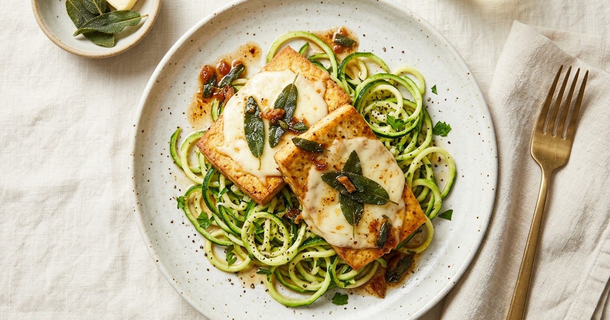Air Fryer Tofu Saltimbocca with Sage Brown Butter & Melted Mozzarella