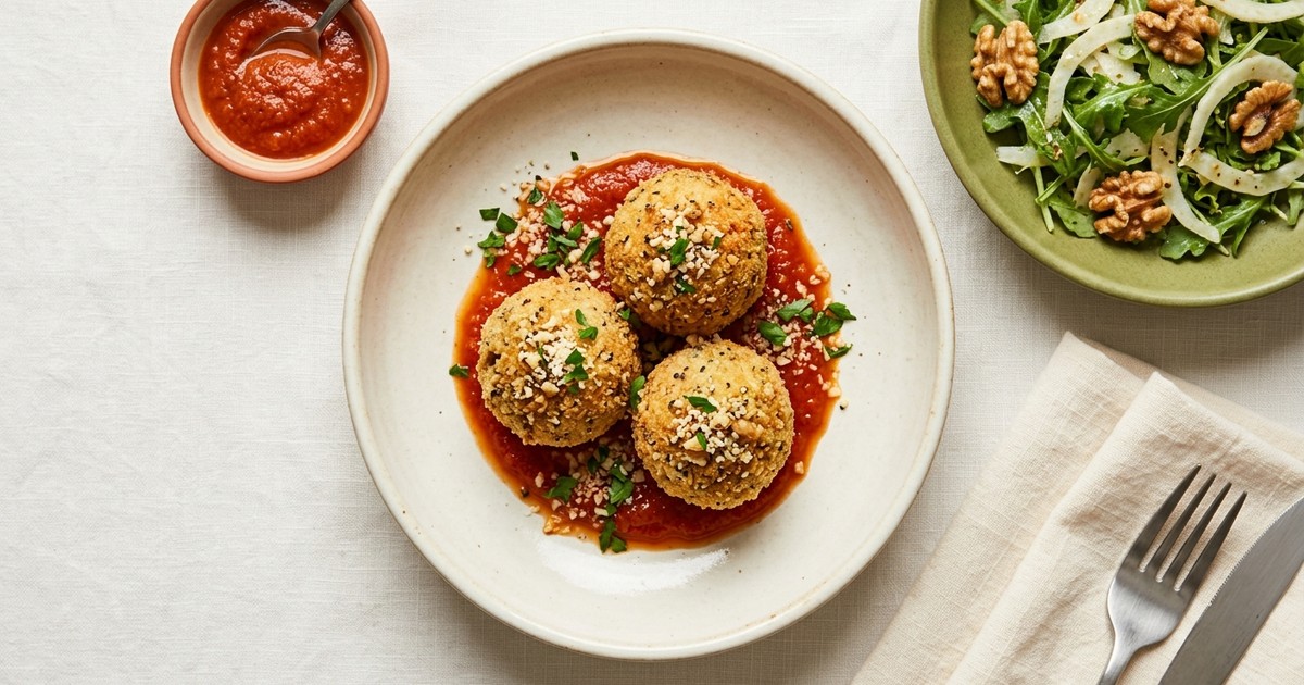 Air Fryer Walnut-Seed Arancini with Roasted Garlic Marinara