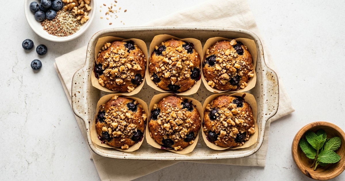 Batch-Prep Almond Flour Blueberry Muffins with Walnut-Flax Crumble