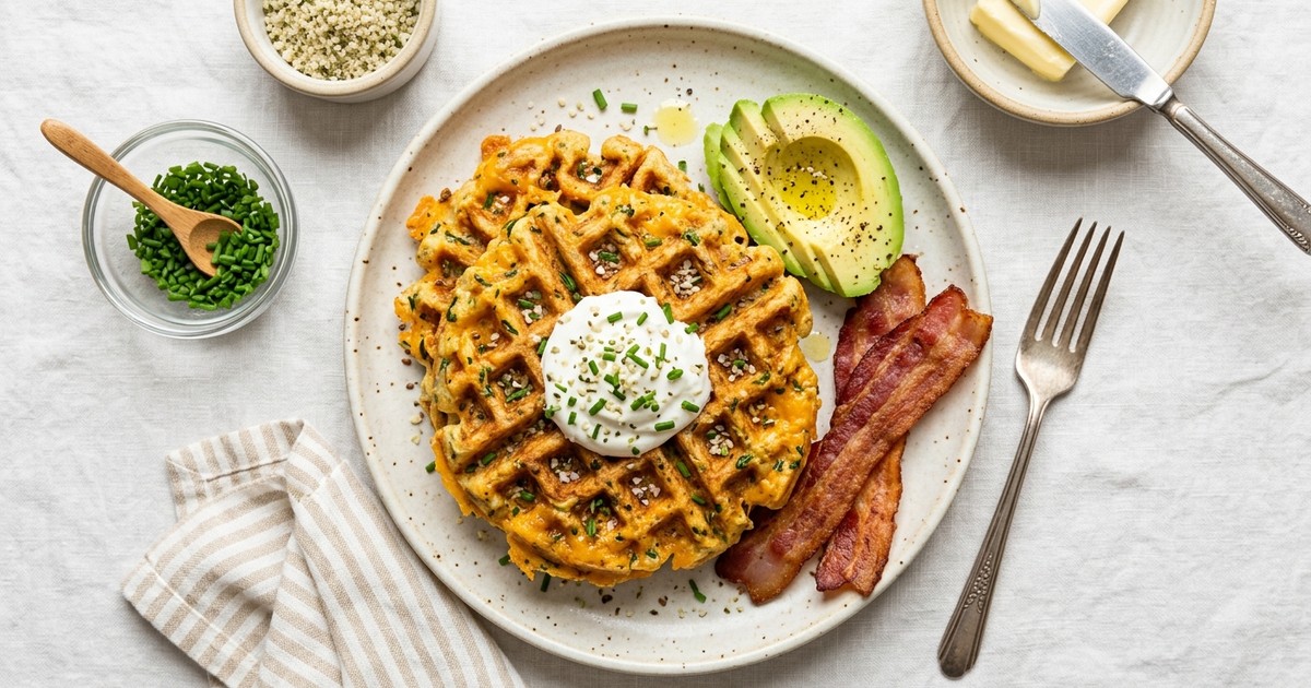 Batch-Prep Cheddar-Chive Almond Flour Waffles with Hemp & Flax