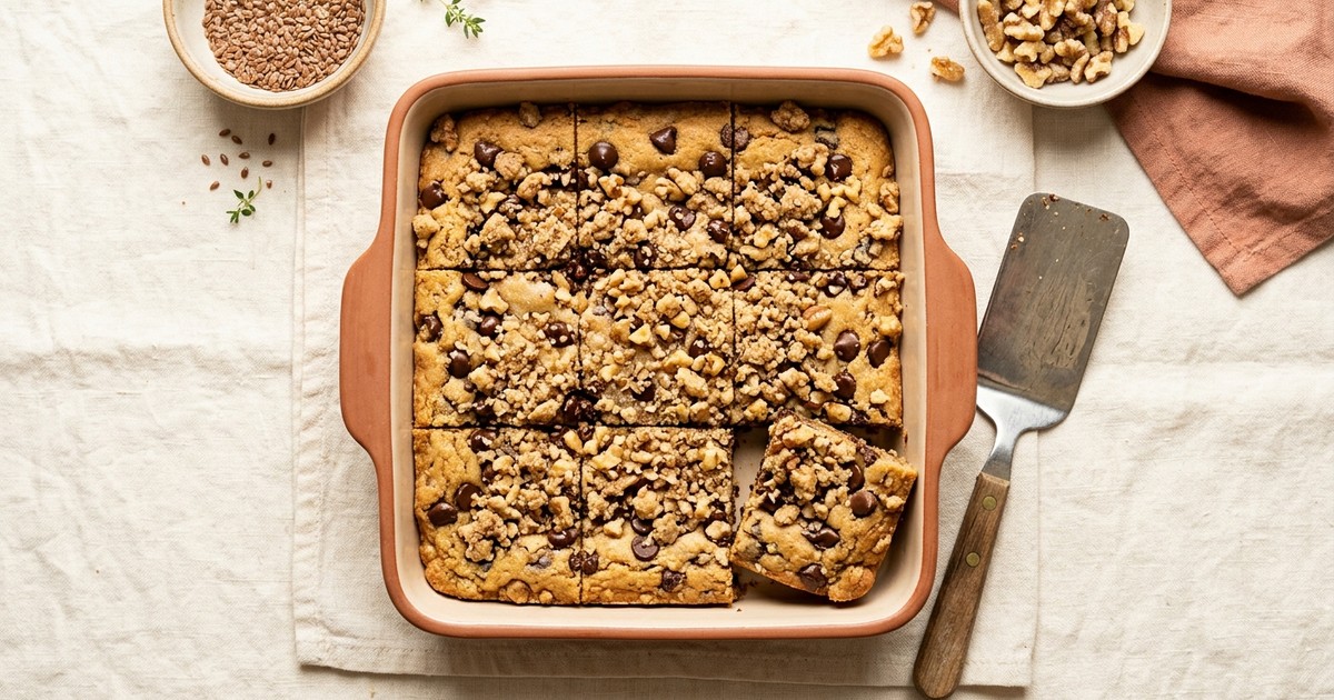 Batch-Prep Chocolate Chip Cookie Dough Bars with Walnut-Flax Crumble