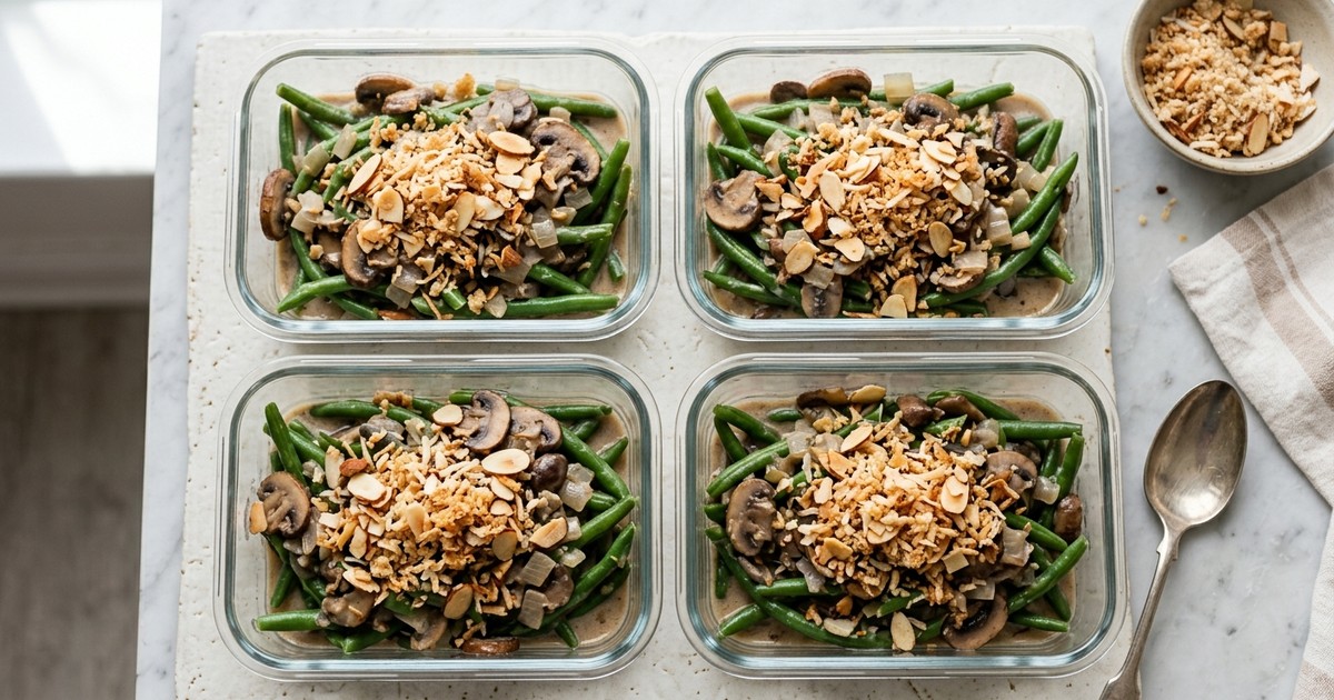 Batch-Prep Coconut Cream Green Bean Casserole with Almond Crumble