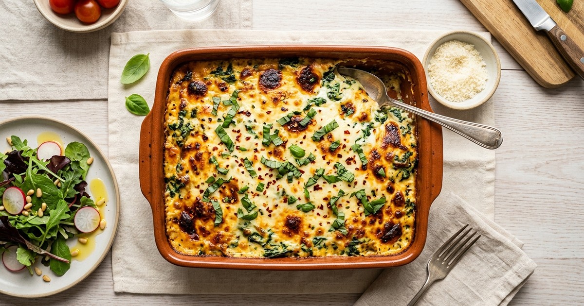 Batch-Prep Creamy Ricotta & Spinach Bake with Golden Mozzarella