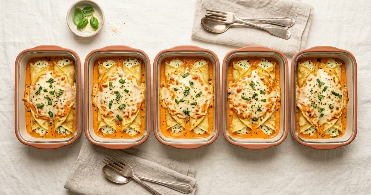 Batch-Prep Italian Egg Manicotti with Ricotta & Garlic Rosa Sauce