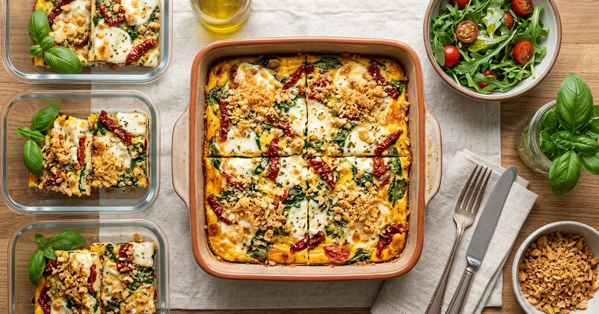 Batch-Prep Italian Mozzarella Slab Frittata with Parmesan-Almond Crumble