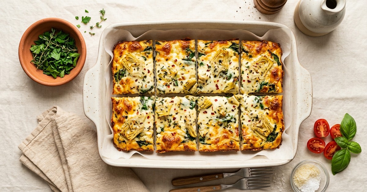 Batch-Prep Italian Three-Cheese & Artichoke Breakfast Bars