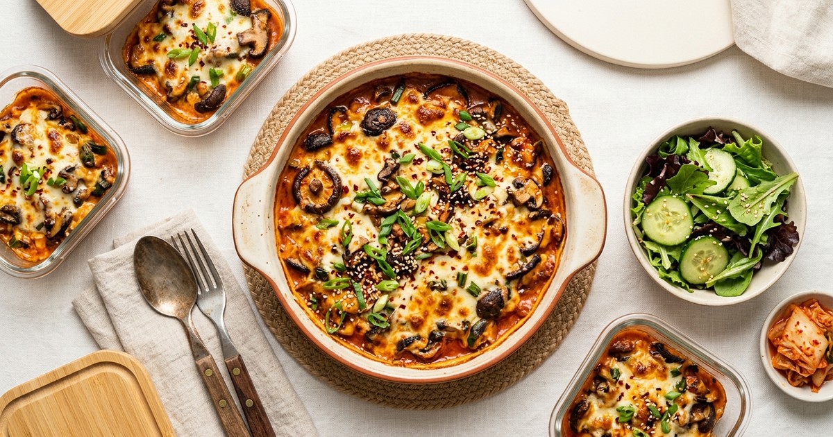 Batch-Prep Korean Gochujang Mozzarella & Mushroom Bake