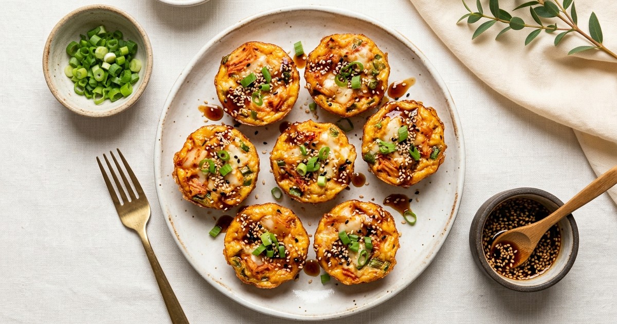 Batch-Prep Korean Kimchi-Cheese Mini Frittatas with Sesame Drizzle