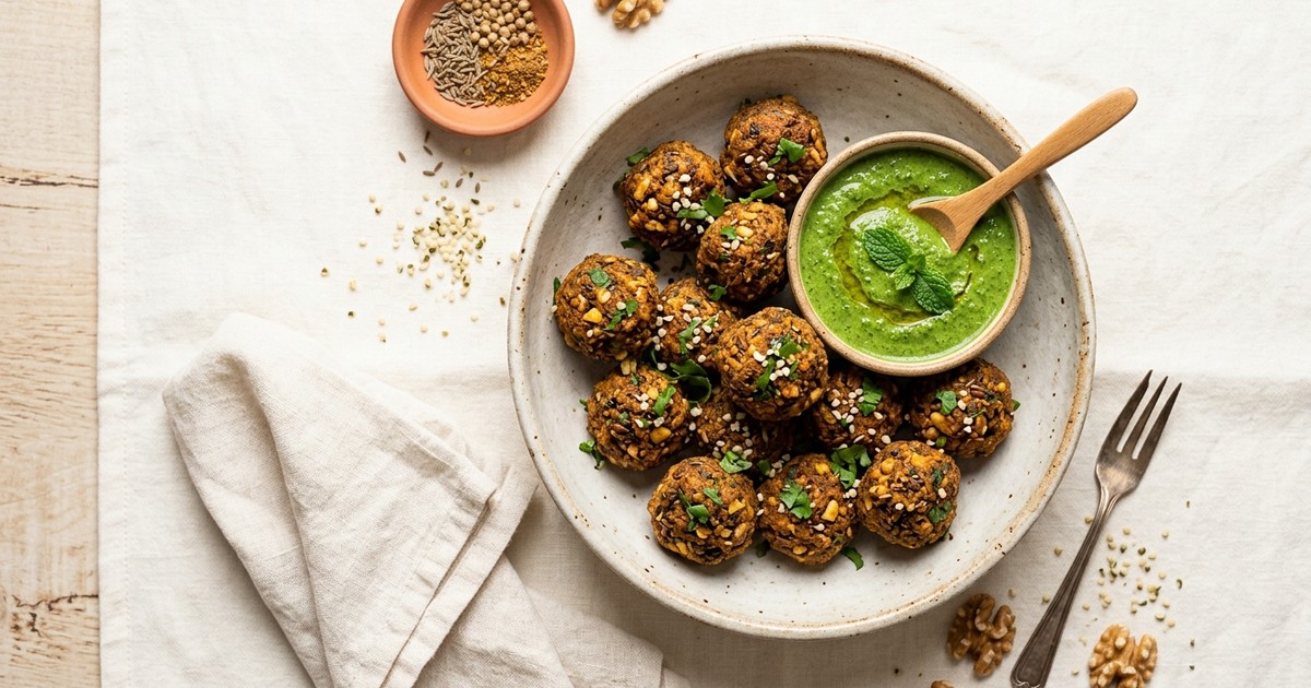 Batch-Prep Masala Paneer-Walnut Seed Bites with Green Chutney