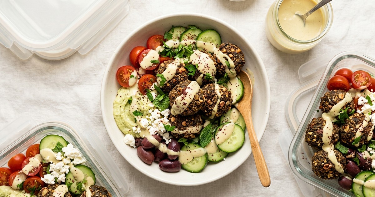 Batch-Prep Mediterranean Walnut-Hemp Falafel Bowls with Lemon Tahini