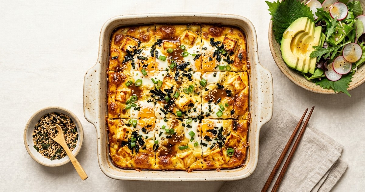 Batch-Prep Miso Butter Paneer & Egg Breakfast Bake with Nori
