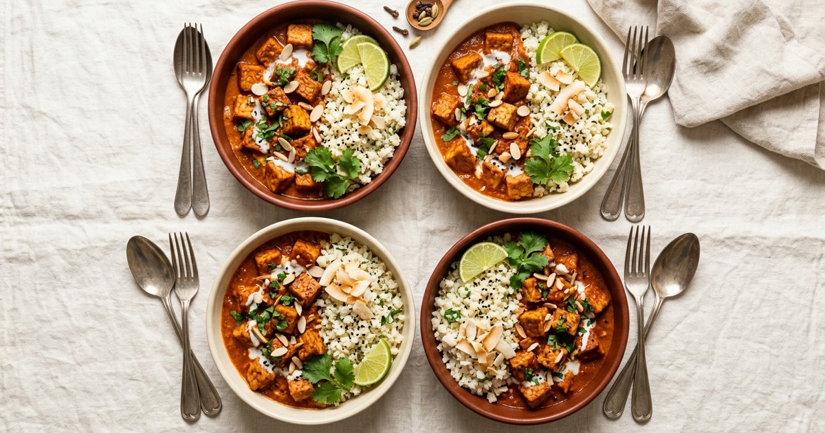 Batch-Prep Tempeh Rogan Josh Bowls with Coconut Cauliflower Rice