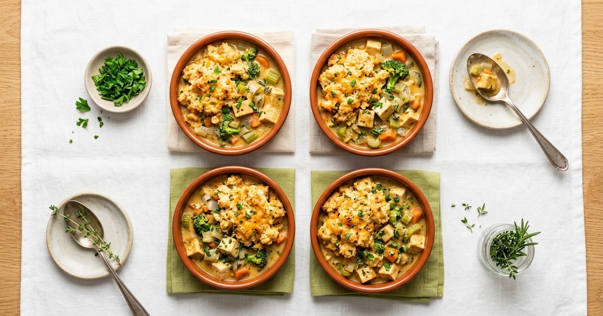 Batch-Prep Tofu Pot Pie Bowls with Cheddar Biscuit Crumble