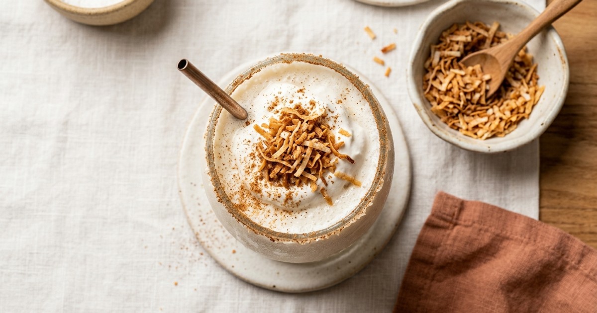 Coconut Cream Vanilla Milkshake with Air-Fryer Coconut Crunch