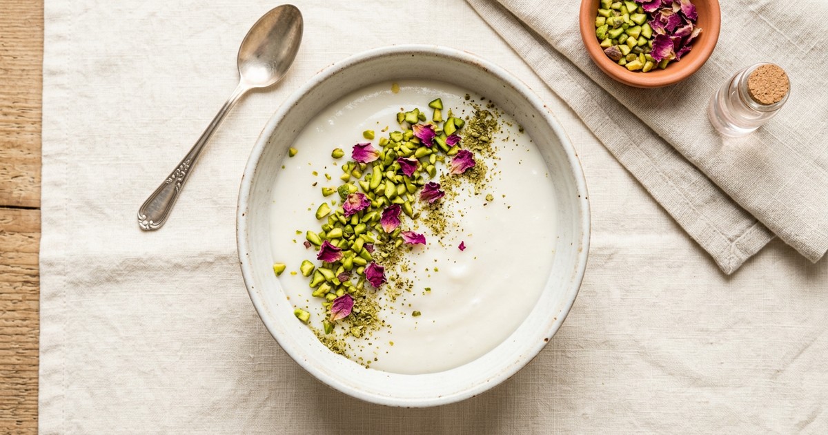 Keto Coconut Mahalabia with Rose Water and Pistachios