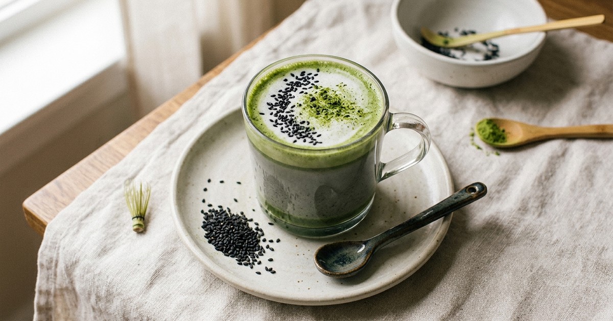 Matcha Black Sesame Coconut Cream Latte