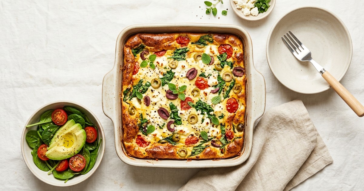 Meal-Prep Mediterranean Ricotta Egg Bake with Feta & Olives
