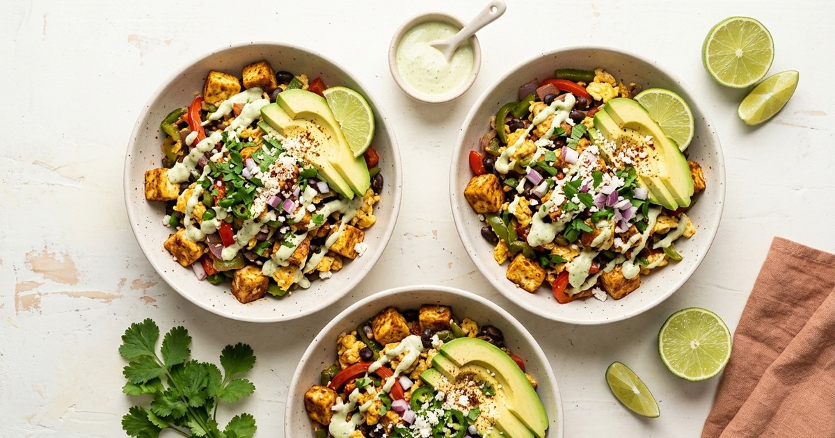 Meal-Prep Mexican Paneer Breakfast Scramble Bowls with Lime Crema
