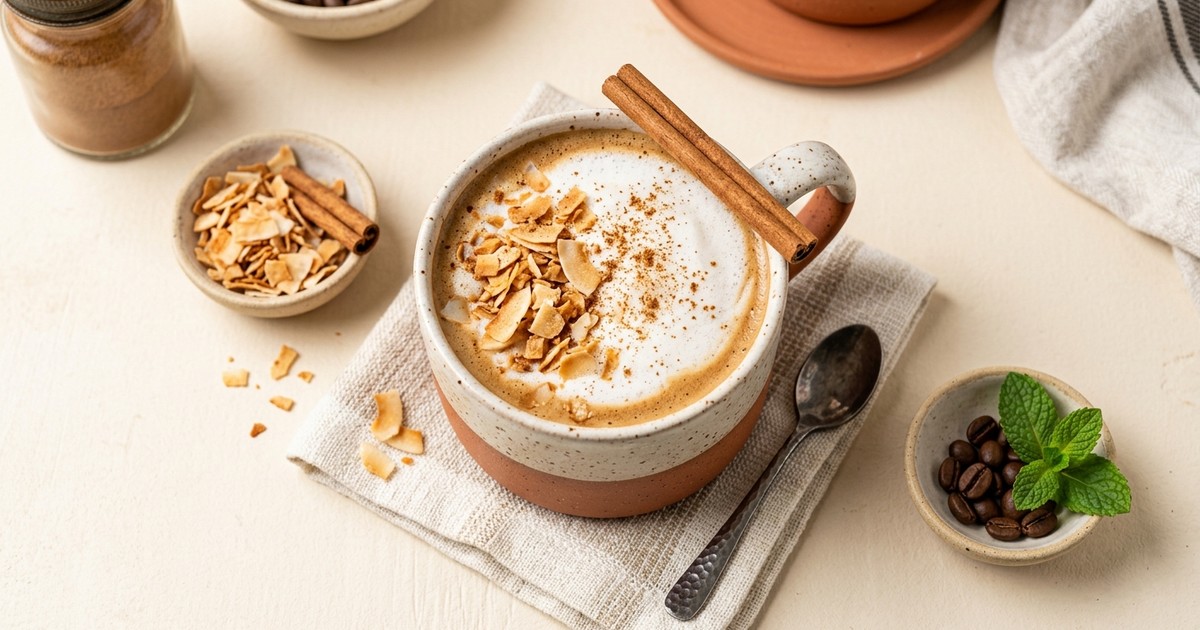 Mexican Café de Olla Latte with Air-Fryer Coconut Crunch
