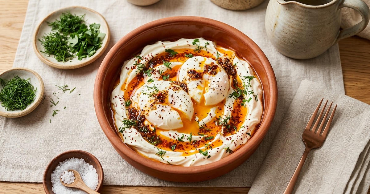One-Pan Turkish Cilbir with Whipped Cream Cheese & Za'atar Butter
