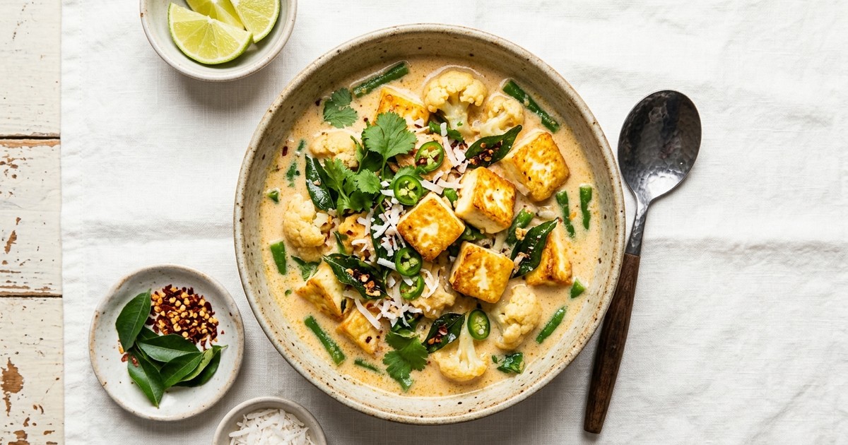 One-Pot Kerala Coconut Cream Paneer Stew with Curry Leaves