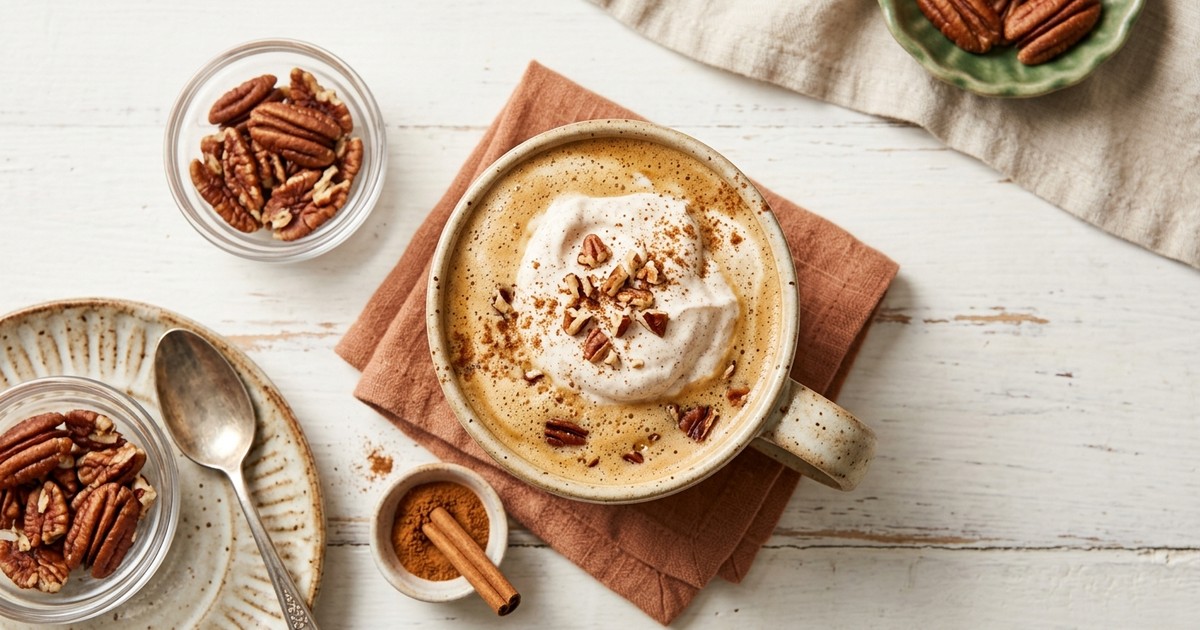 One-Saucepan Toasted Pecan Pie Latte with Cinnamon Cream