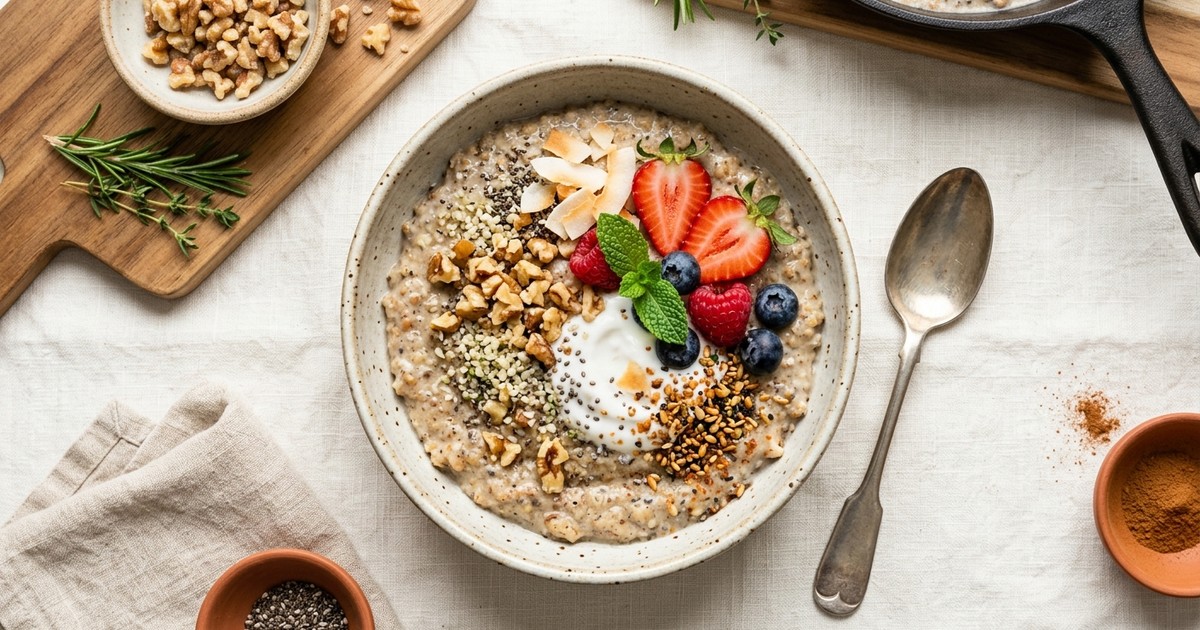 One-Skillet Mediterranean Seed & Walnut Breakfast Porridge