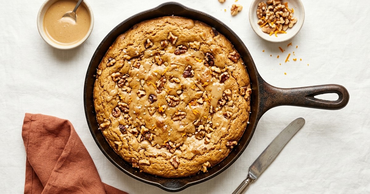 One-Skillet Mediterranean Tahini Blondies with Toasted Walnuts