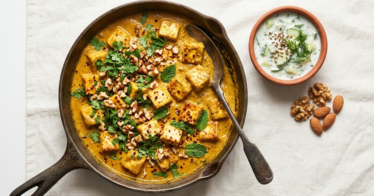 One-Skillet Paneer Korma in Toasted Walnut-Almond Cream