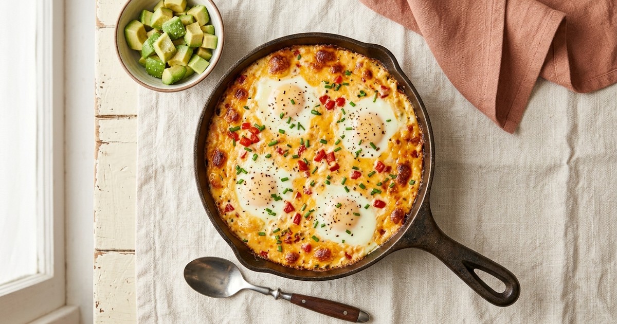 One-Skillet Pimento Cheese Egg Bake (Creamy Keto Side)