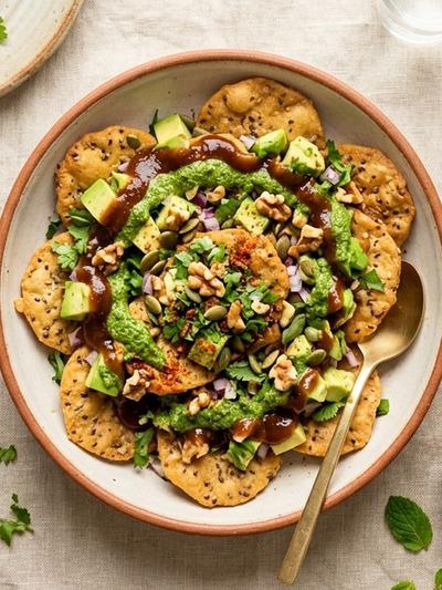 Air Fryer Almond-Seed Papdi Chaat with Tamarind & Walnut Chutney