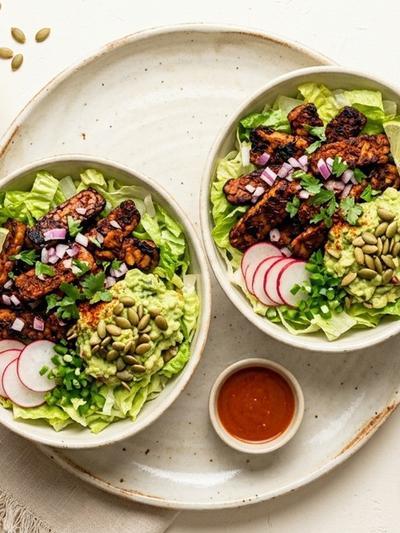 Air Fryer Barbacoa Tempeh Bowls with Smoky Pepita Guacamole