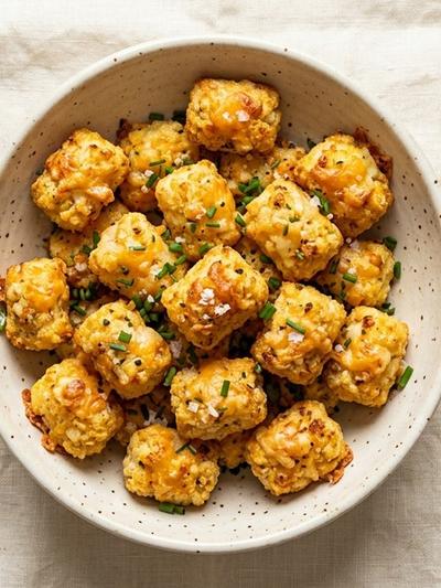 Air Fryer Cheddar-Gruyère Cauliflower Tots with Smoky Ranch Dip