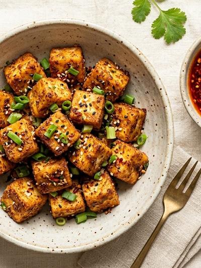 Air Fryer Chinese Five-Spice Paneer Bites with Chili Sesame Dip