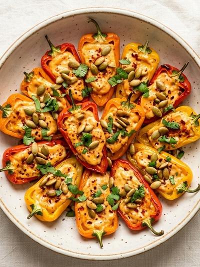 Air Fryer Chipotle Cream Cheese Stuffed Mini Peppers with Pepita Crunch