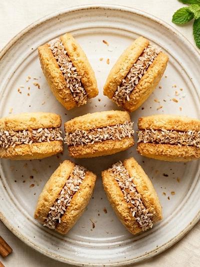 Air Fryer Coconut Alfajores with Cinnamon Cajeta Cream
