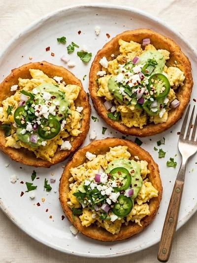 Air Fryer Coconut-Lime Breakfast Sopes with Cotija & Avocado