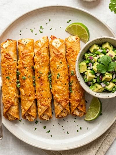 Air Fryer Cream Cheese Taquitos with Avocado-Lime Salsa